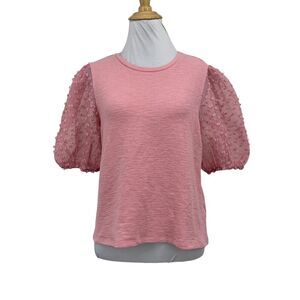 Maeve Top Womens S Small Dusty Rose Swiss Dots Puff Sleeve Woven Anthropologie